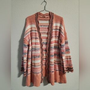 Soft Surroundings Women’s Artist Cardigan Emberglow Striped Sweater size large
